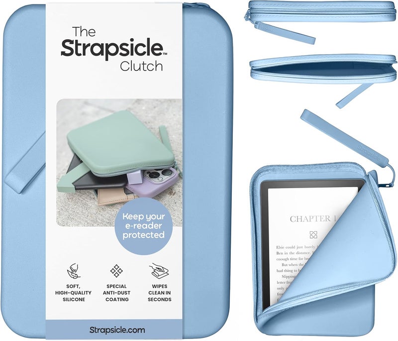 Strapsicle Silicone Clutch for Kindle & E-Readers – Multi-Purpose Bag for Phone, Wallet & Keys – Fits 6.8″–7″ Paperwhite 2024, 6″ Kindles, Kobos, Nook – Anti-Dust Coating - Bondi Blue - Image 1